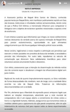 Raquel Brito se pronuncia sobre denúncia em investigação pelo MPBA