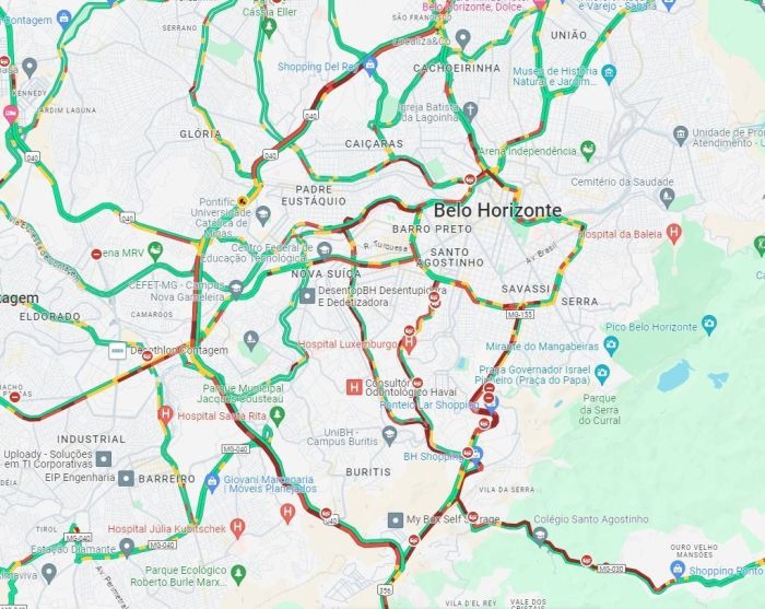 Cidade de Belo Horizonte no Google Maps por volta das 9h10 da manhã Cidade de Belo Horizonte no Google Maps por volta das 9h10 da manhã