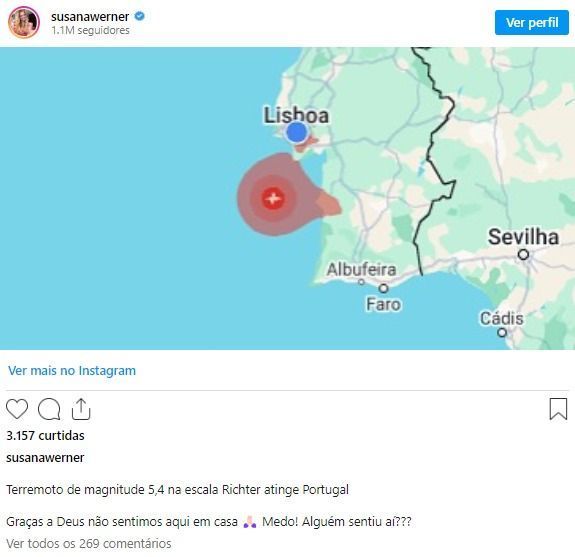 Susana Werner, esposa do ex-goleiro Júlio Cesar, também contou que um terremoto abalou por lá. Susana Werner, esposa do ex-goleiro Júlio Cesar, também contou que um terremoto abalou por lá.