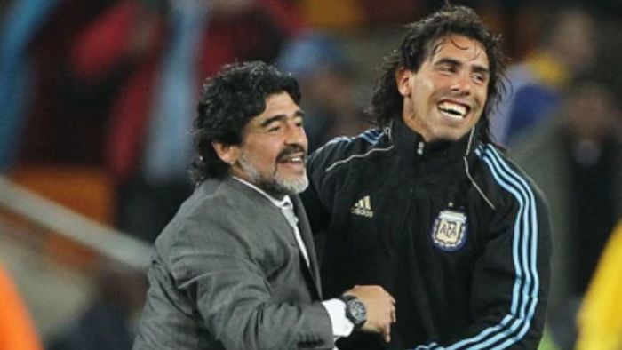 Tévez e Maradona na Copa de 2010