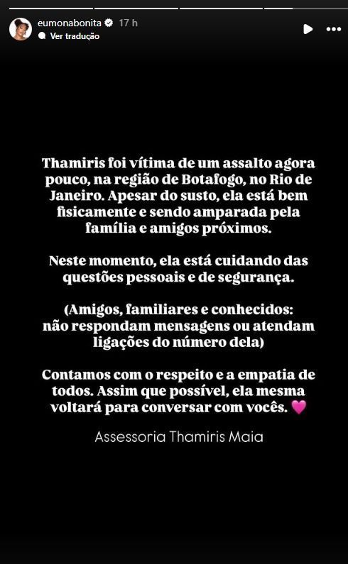 Nota foi publicada pela assessoria da nutricionista