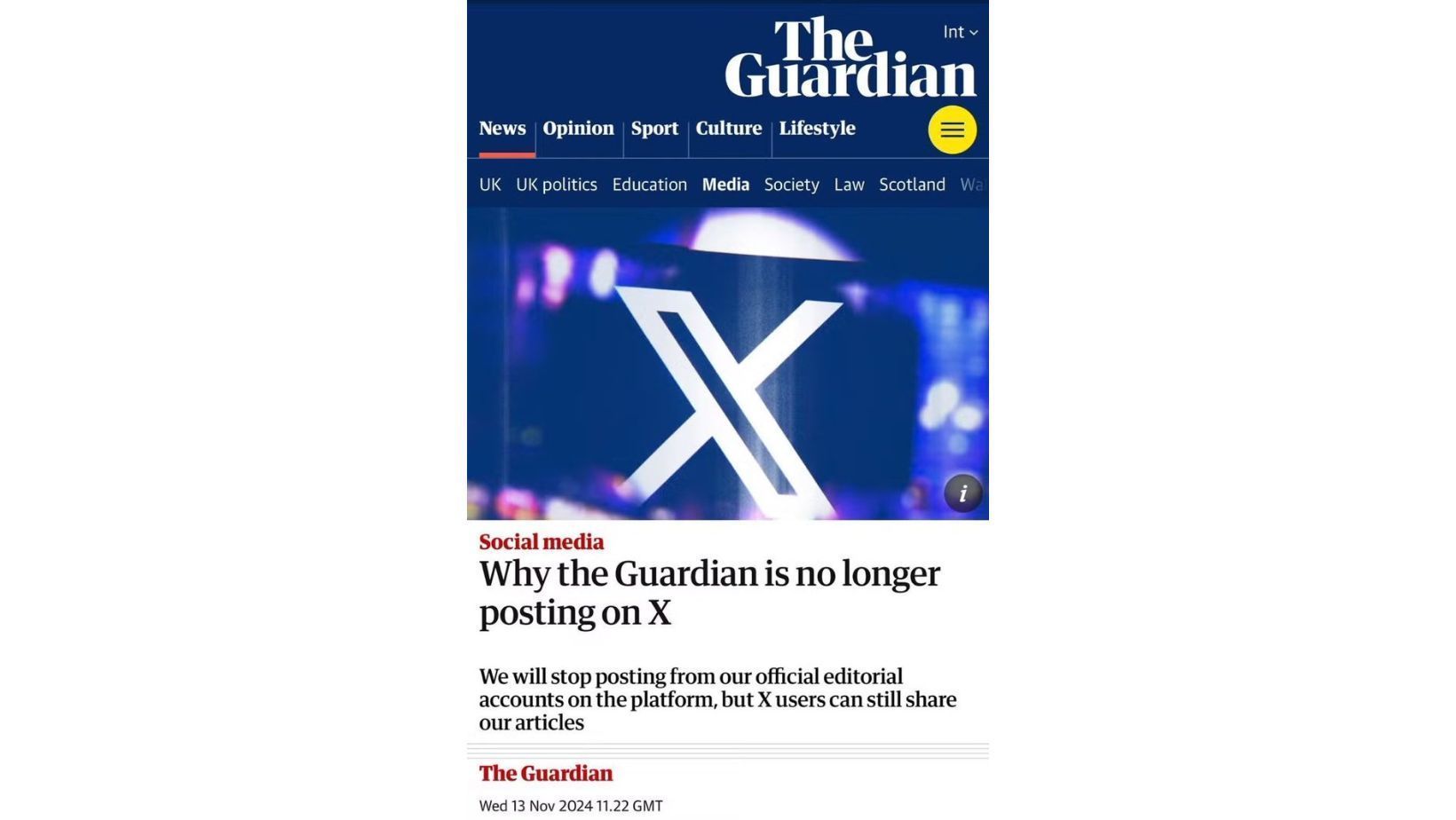 The Guardian, um dos mais famosos jornais da Europa, decide deixar o X: 'conteúdo perturbador'