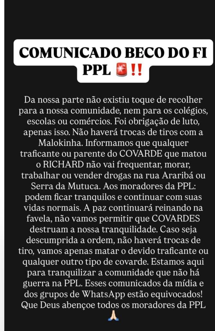 Traficantes desmentem toque de recolher na Pedreira Prado Lopes e fazem ameaças