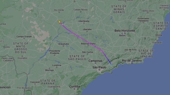 Trajetória do avião que caiu em Ubatuba (SP).