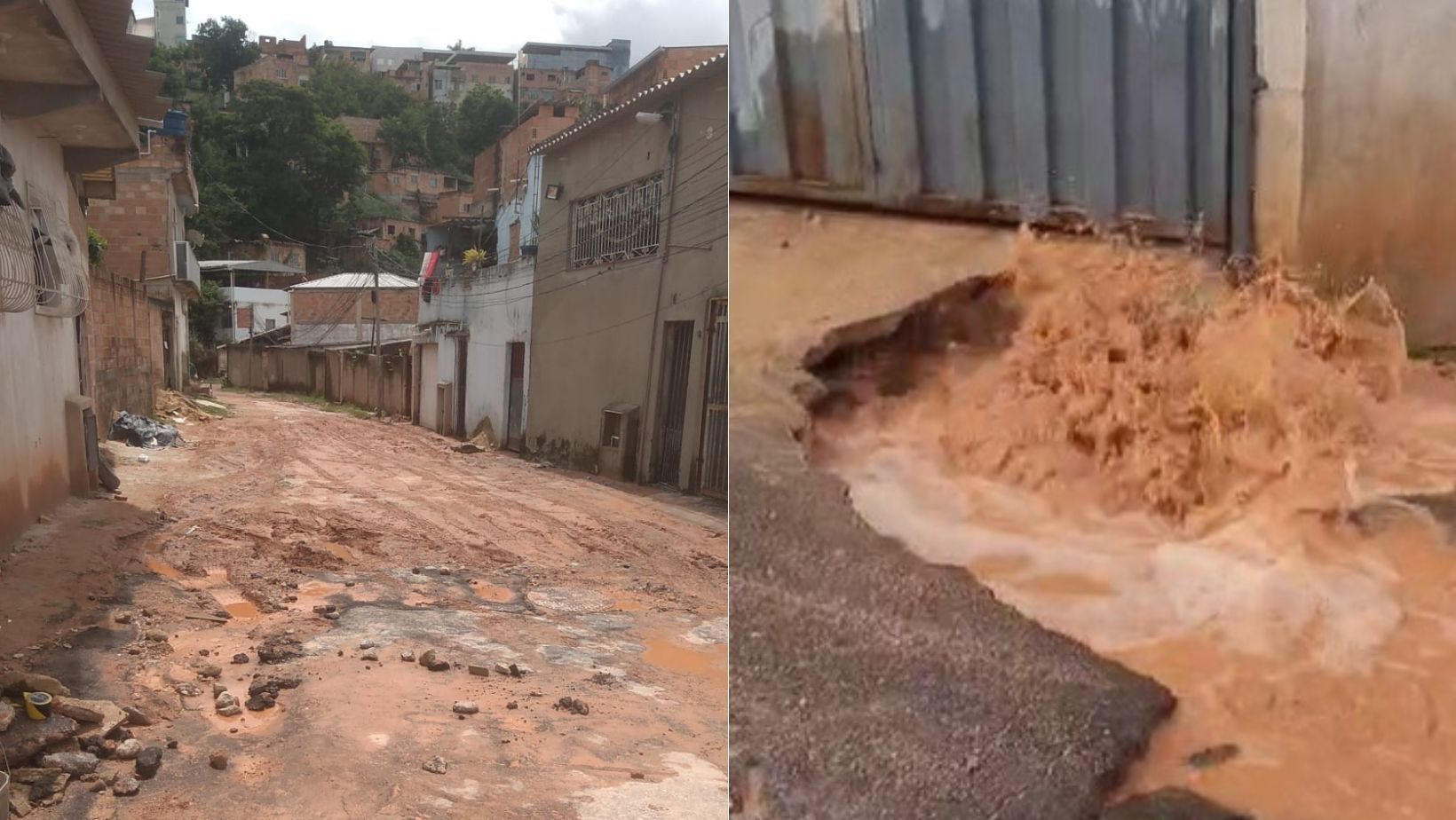 Tubulação de água se rompe e ruas ficam cobertas por lama no bairro Novo Lajedo, em BH