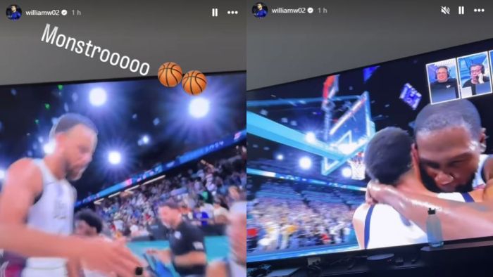Vídeo de William enquanto assistia a Estados Unidos 95 x 91 Sérvia, em registro no Instagram