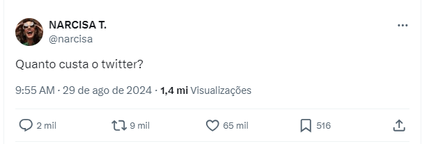 Web pede que Narcisa compre o Twitter após ela questionar o preço da rede social 