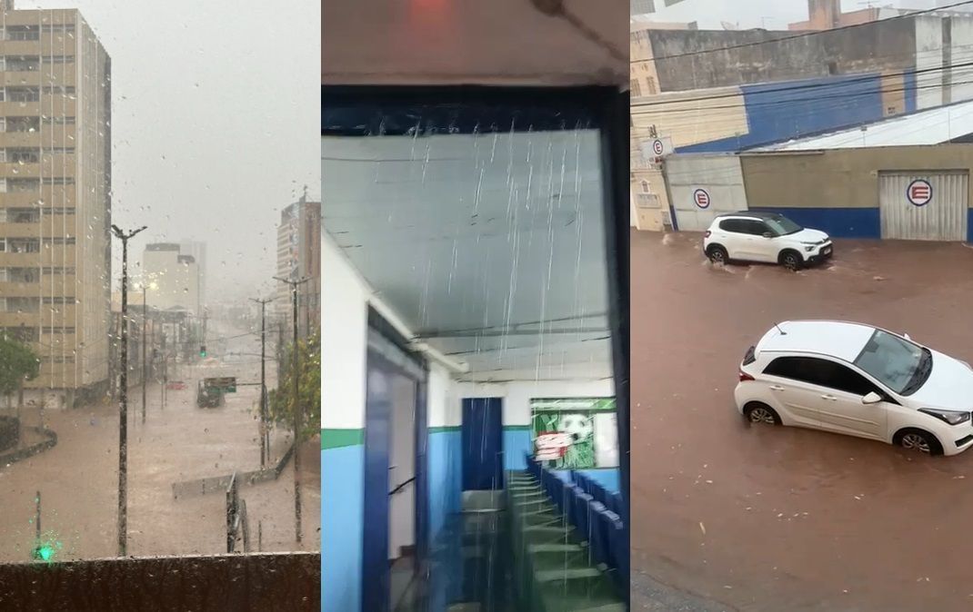 Chuva forte em Uberaba (MG) alaga ruas e mobiliza bombeiros neste sábado (16)