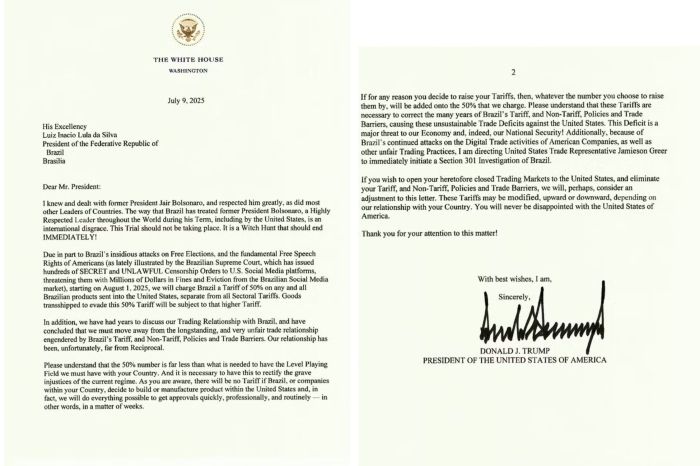 Carta do presidente Donald Trump 