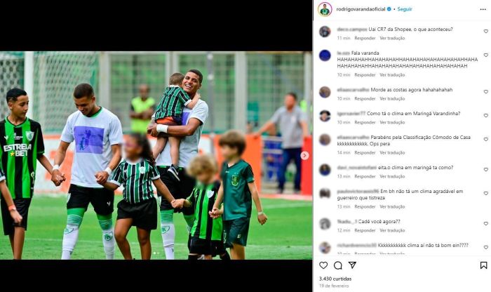 Instagram de Varanda foi 'invadido' por torcedores do Cruzeiro após eliminação do América na Copa do Brasil