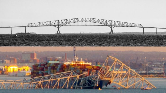 De acordo com o secretário de Transportes de Maryland, empreiteiros estavam trabalhando na ponte no momento do colapso. De acordo com o secretário de Transportes de Maryland, empreiteiros estavam trabalhando na ponte no momento do colapso.