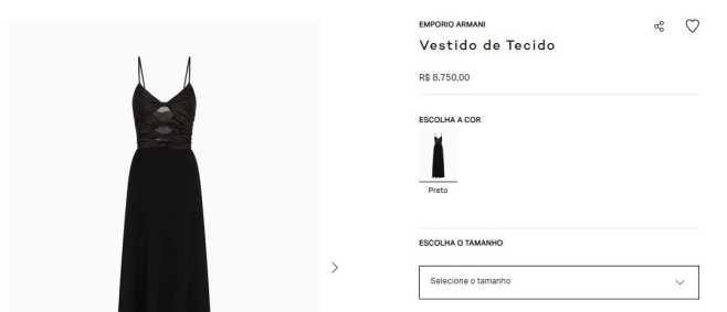Produtos no site da Armani Brasil