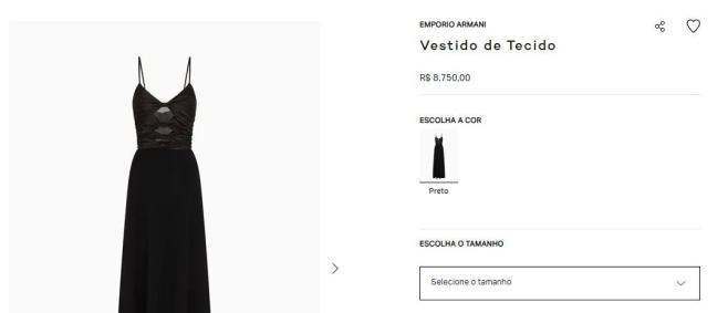 Produtos no site da Armani Brasil