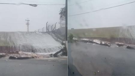 Chuva forte derruba muro do Aeroporto de Congonhas durante temporal em São Paulo