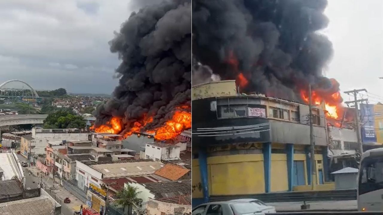 Vídeo: incêndio de grandes proporções atinge galpão de loja de motopeças no Rio