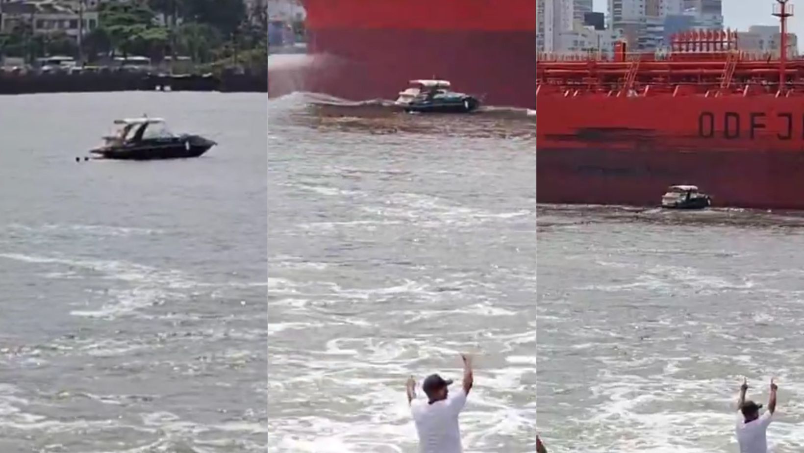 Vídeo: mãe e filha pulam de lancha sem combustível para escapar de colisão com navio