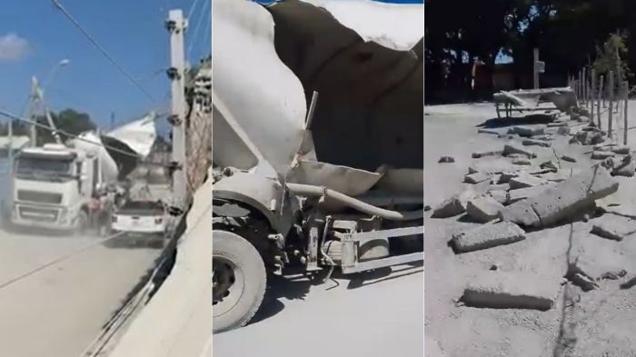 Imagens mostram destroço após explosão de caminhão betoneira explodir. Imagens mostram destroço após explosão de caminhão betoneira explodir.