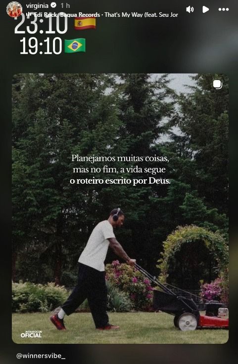 Virginia publicou reflexão no Instagram Virginia publicou reflexão no Instagram