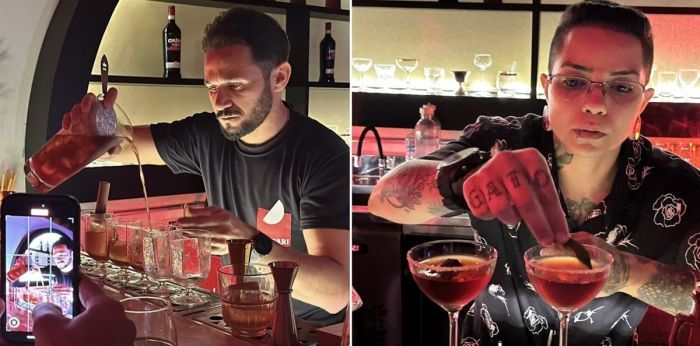Vitor Moretti prepara o Palo Negroni e Kakah Cordeiro finaliza seu Negroni de Bragança
