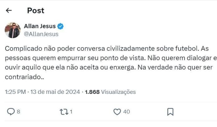 Empresário Allan Jesus, de Luiz Adriano, lamenta críticas nas redes sociais