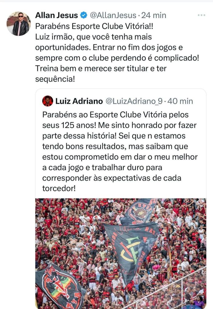 Empresário de Luiz Adriano, Allan Jesus 'cobra' titularidade do atacante no Vitória