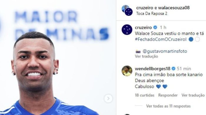 Comentário de Wendell na publicação do Cruzeiro em colaboração com Walace