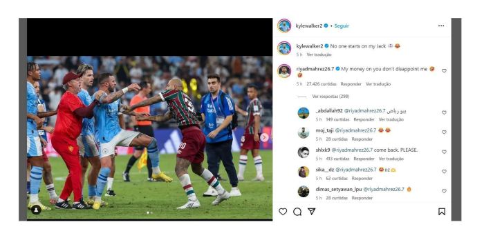 A publicação de Kyle Walker e o comentário de Mahrez, com mais de 27 mil curtidas em cinco horas
