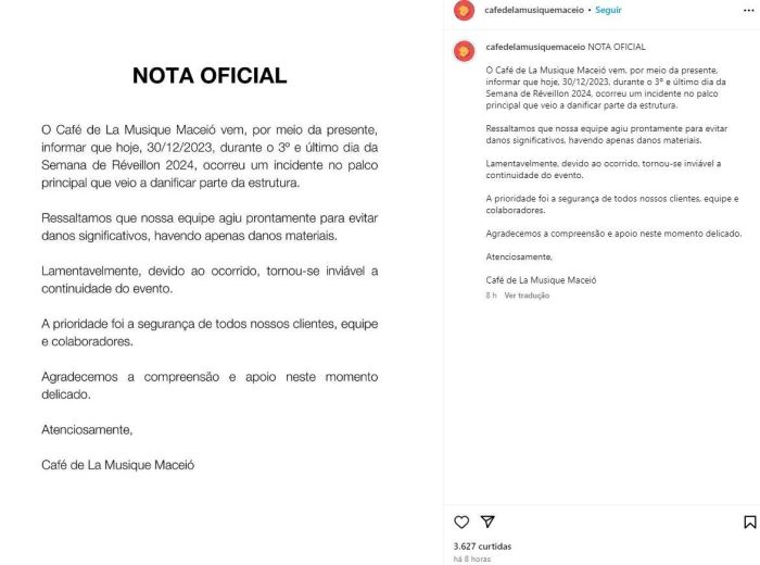 Vídeo: show no Café de La Musique é interrompido após incêndio em palco
