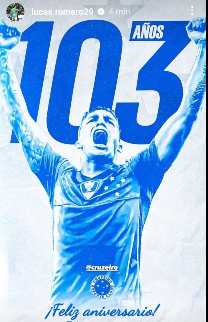 Lucas Romero parabeniza Cruzeiro por aniversário do clube Lucas Romero parabeniza Cruzeiro por aniversário do clube