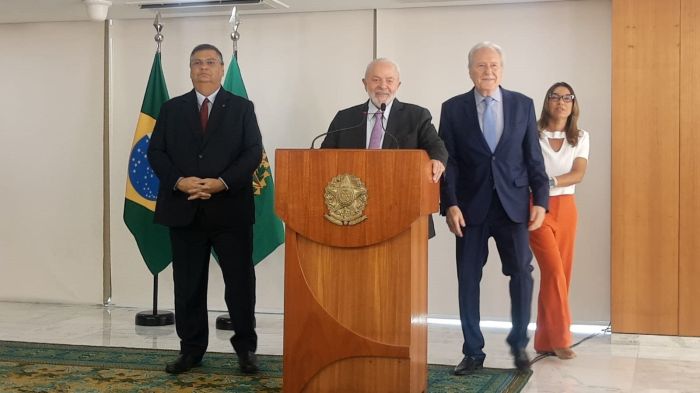O presidente Lula durante anúncio de Ricardo Lewandowski no Ministério da Justiça O presidente Lula durante anúncio de Ricardo Lewandowski no Ministério da Justiça