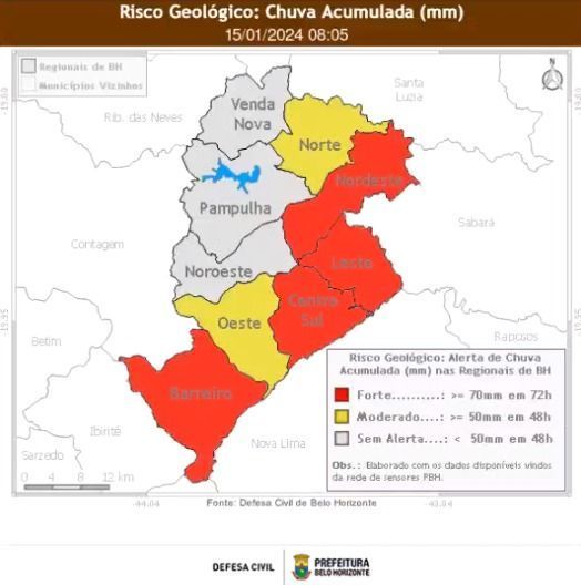Seis regionais de BH estão sob alerta de risco de deslizamentos até a próxima quarta (17); veja quais