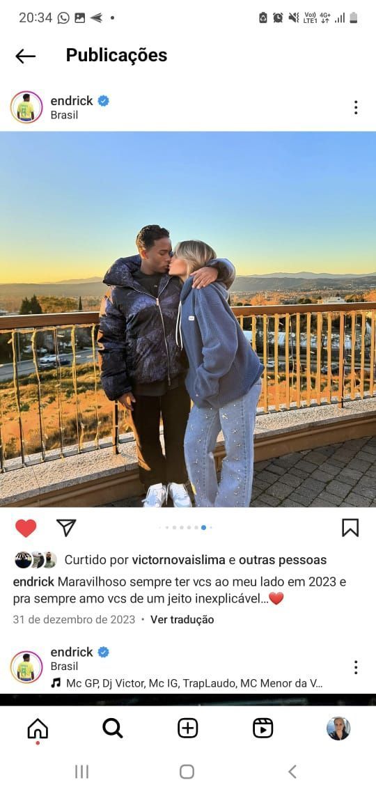 Foto de Endrick e a namorada Gabriely Miranda em Madri, no fim de 2023 Foto de Endrick e a namorada Gabriely Miranda em Madri, no fim de 2023