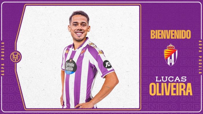 Arte do Valladolid com anúncio da contratação de Lucas Oliveira