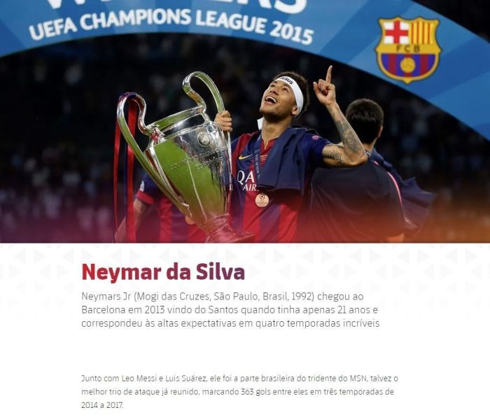Neymar agora compõe a lista de lendas do Barcelona