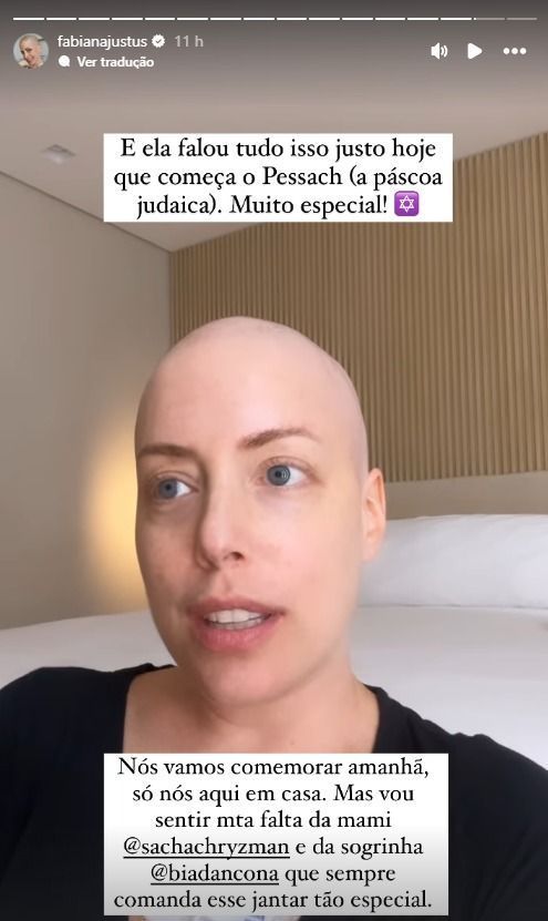 Emocionada, Fabiana explicou que ela e sua família é judia e que nesta segunda-feira (22), eles comemoram a Pessach - Páscoa Judaica.