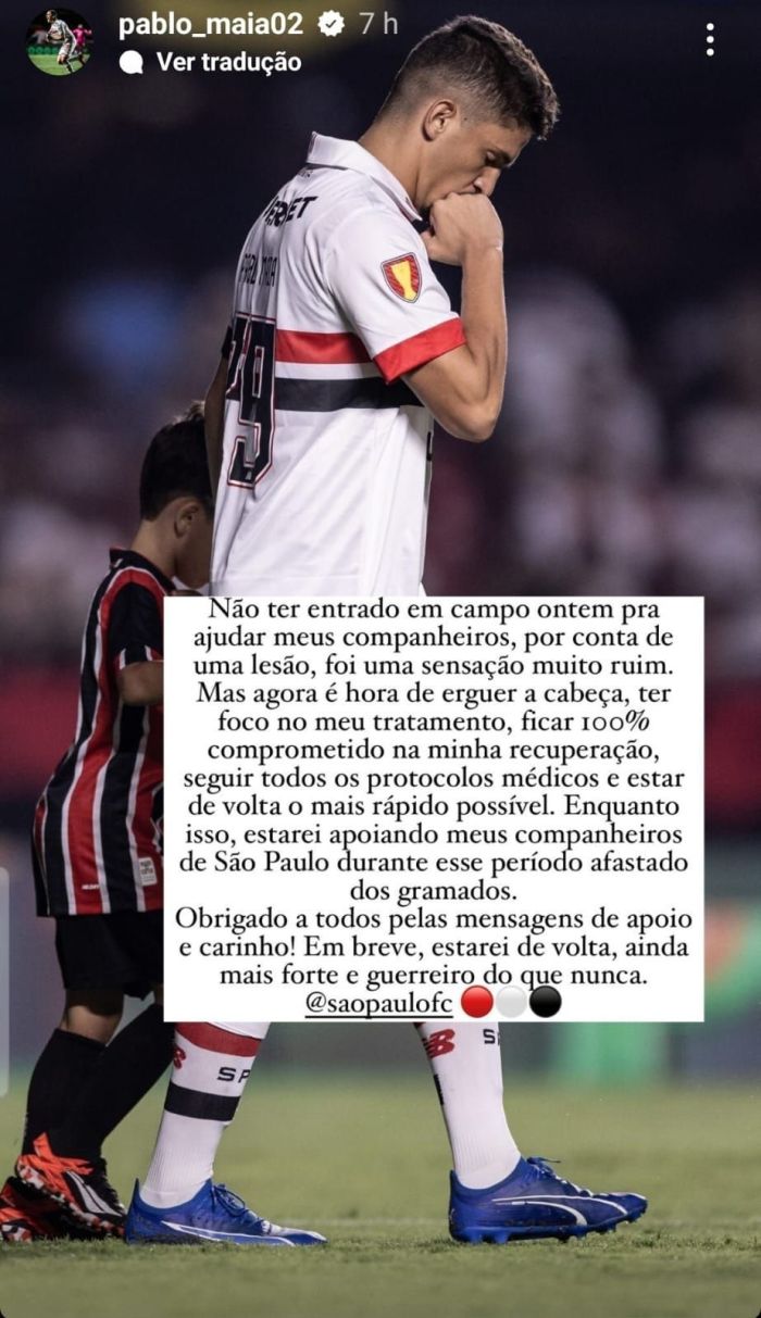 Pablo Maia desabafa após lesão no São Paulo Pablo Maia desabafa após lesão no São Paulo