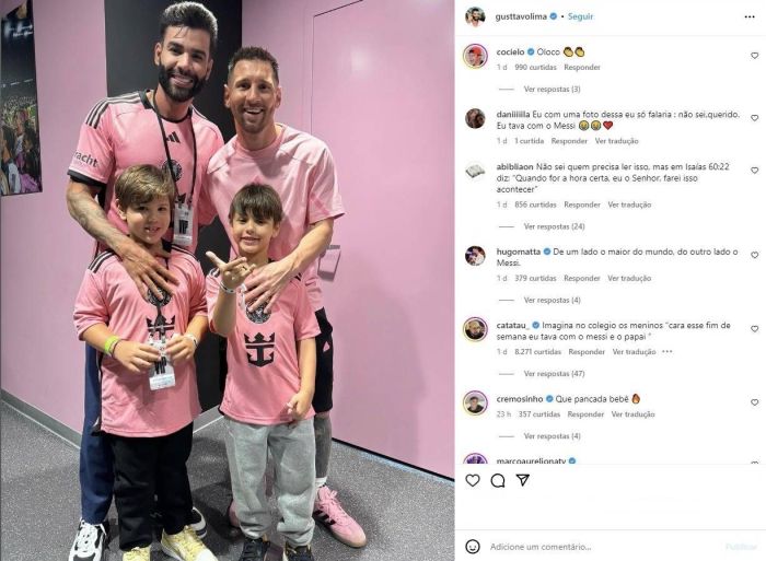 Publicação de Gusttavo Lima e filhos, Gabriel e Samuel, ao lado de Messi
