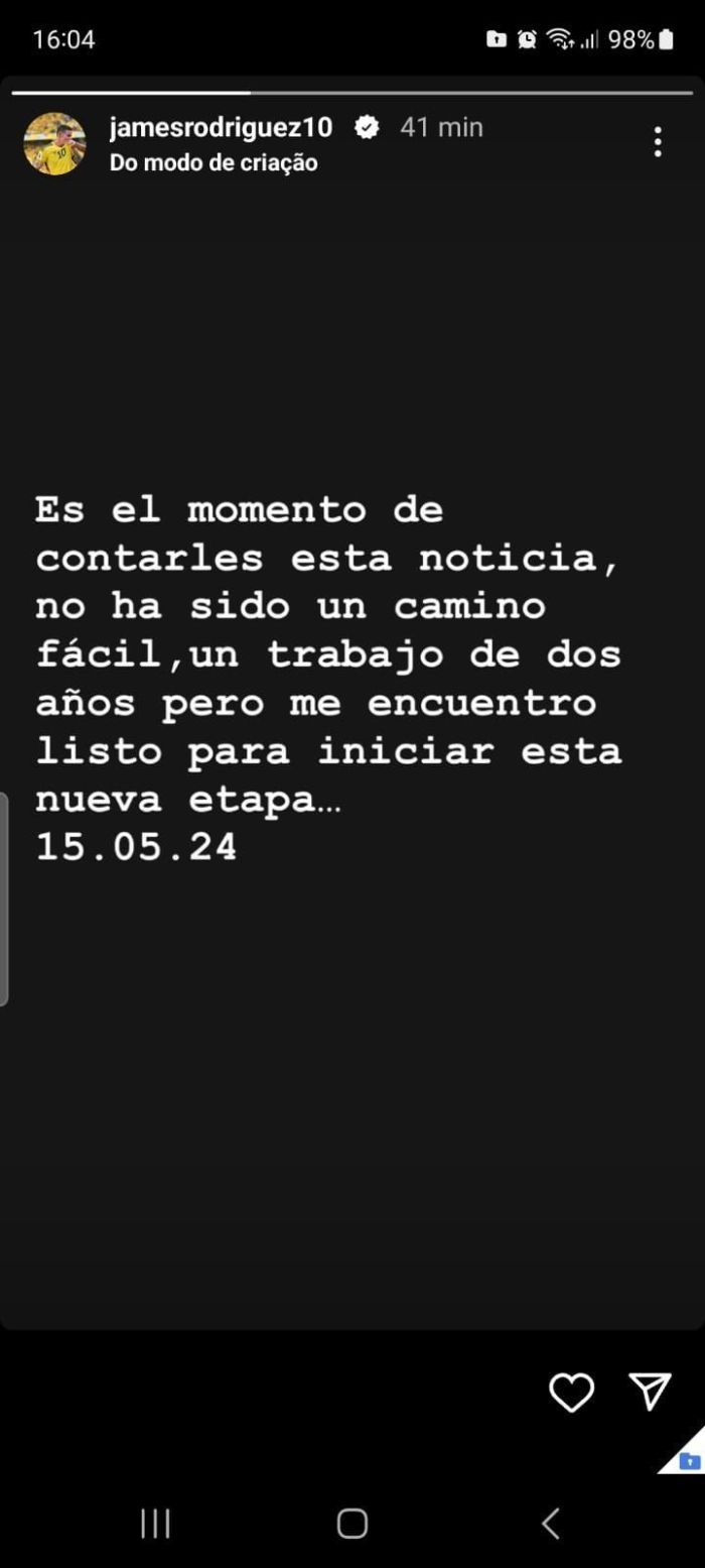 James faz postagem enigmática no Instagram