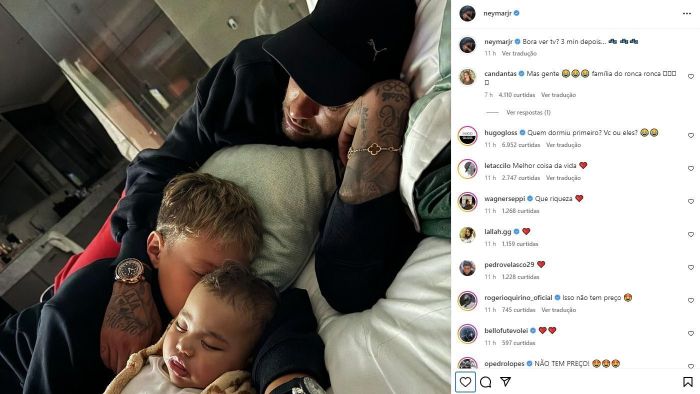 Neymar publica foto dormindo como os filhos durante jogo da Seleção