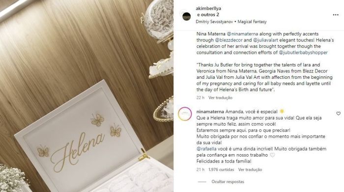 Comentário de empresa de decoração confirma Rafaella como a madrinha da terceira filha de Neymar