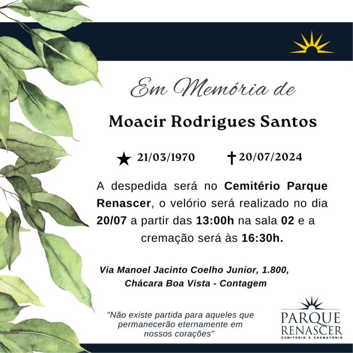 Moacir será velado neste sábado (20), em Belo Horizonte