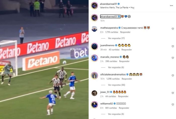 Jogadores, dirigentes e personalidades ligadas ao Cruzeiro reagiram ao golaço marcado por Barreal