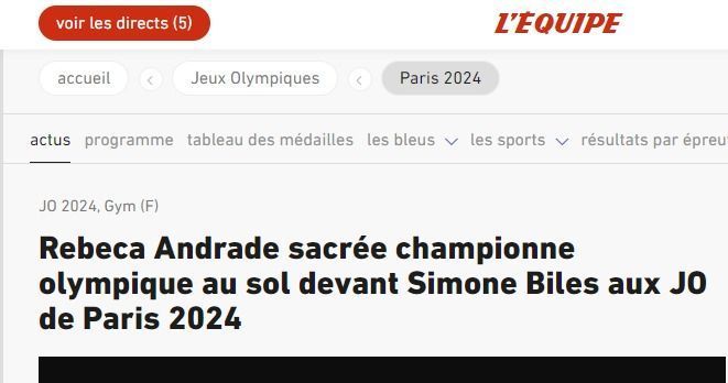 L'Equipe, da França, fala sobre vitória de Rebeca Andrade
