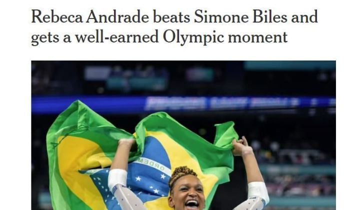 Jornal americano The New York Times fala sobre vitória de Rebeca Andrade