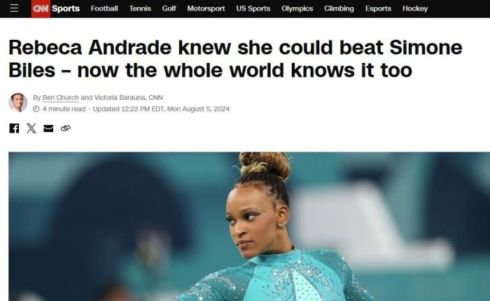 CNN Sports fala sobre vitória de Rebeca Andrade