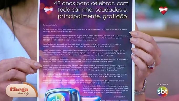 Carta foi lida na íntegra durante o programa 