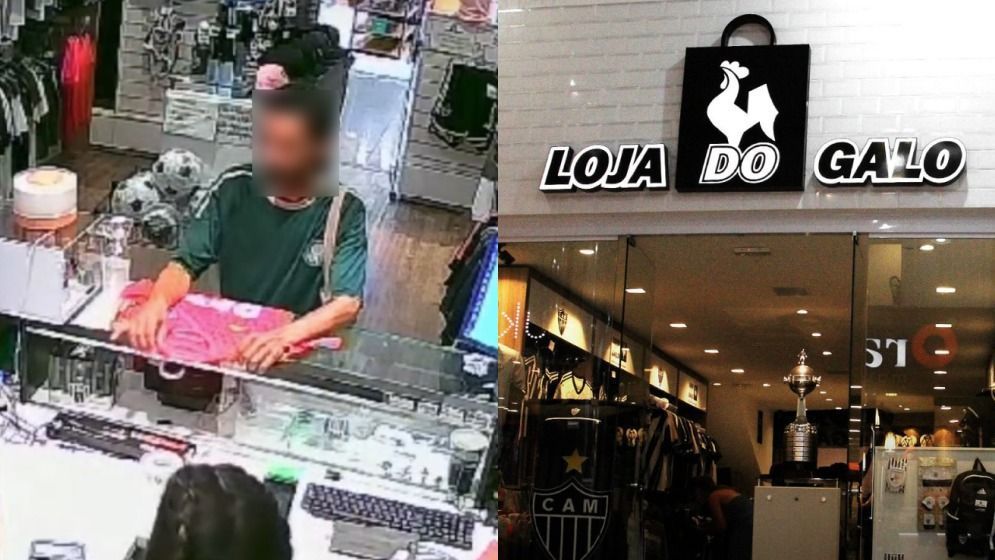 Homem com camisa do Palmeiras assalta Loja do Galo em BH e causa prejuízo de R$ 3,5 mil
