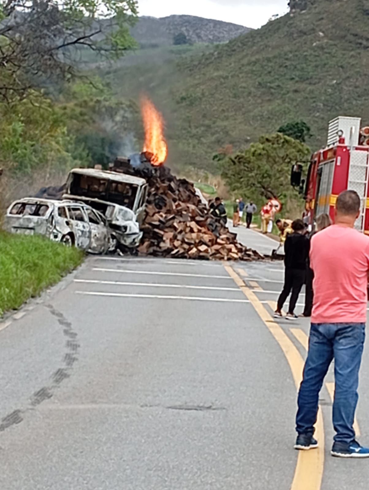 Vídeo: colisão entre carro e caminhão na BR-259 deixa dois mortos carbonizados