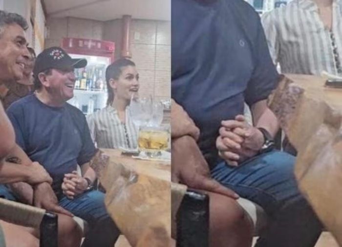Amado Batista e Calita Franciele de mãos dadas