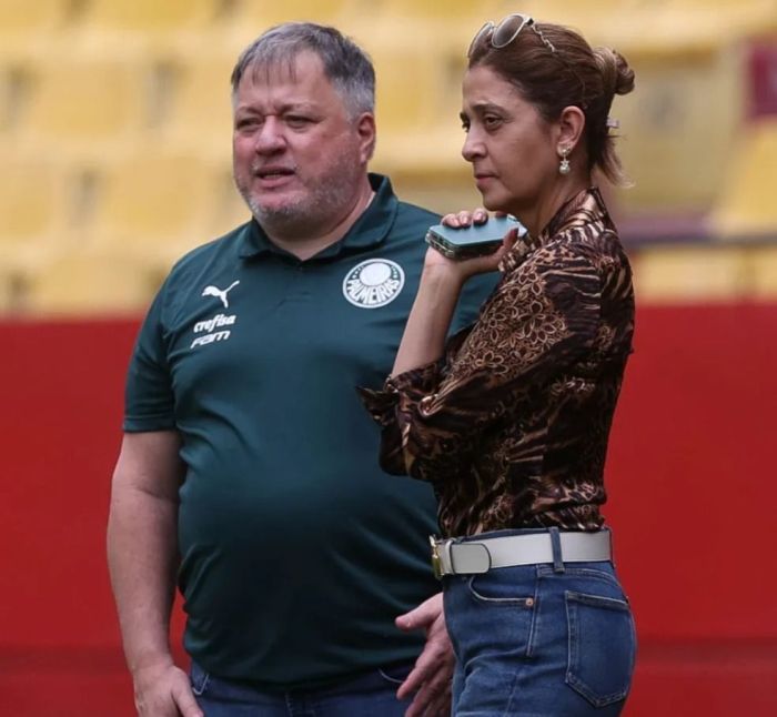Anderson Barros, diretor de futebol, e Leila Pereira, presidente do Palmeiras